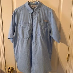 Mens Columbia PFG Short Sleeve Button Down Light Bue Size L